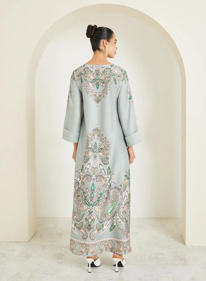 Amirah Women Green Embellished Long Sleeve Jalabiya